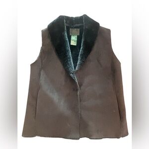 Ralph Lauren Faux Fur Collar Vest Brown Minimalist Sleeveless Coat